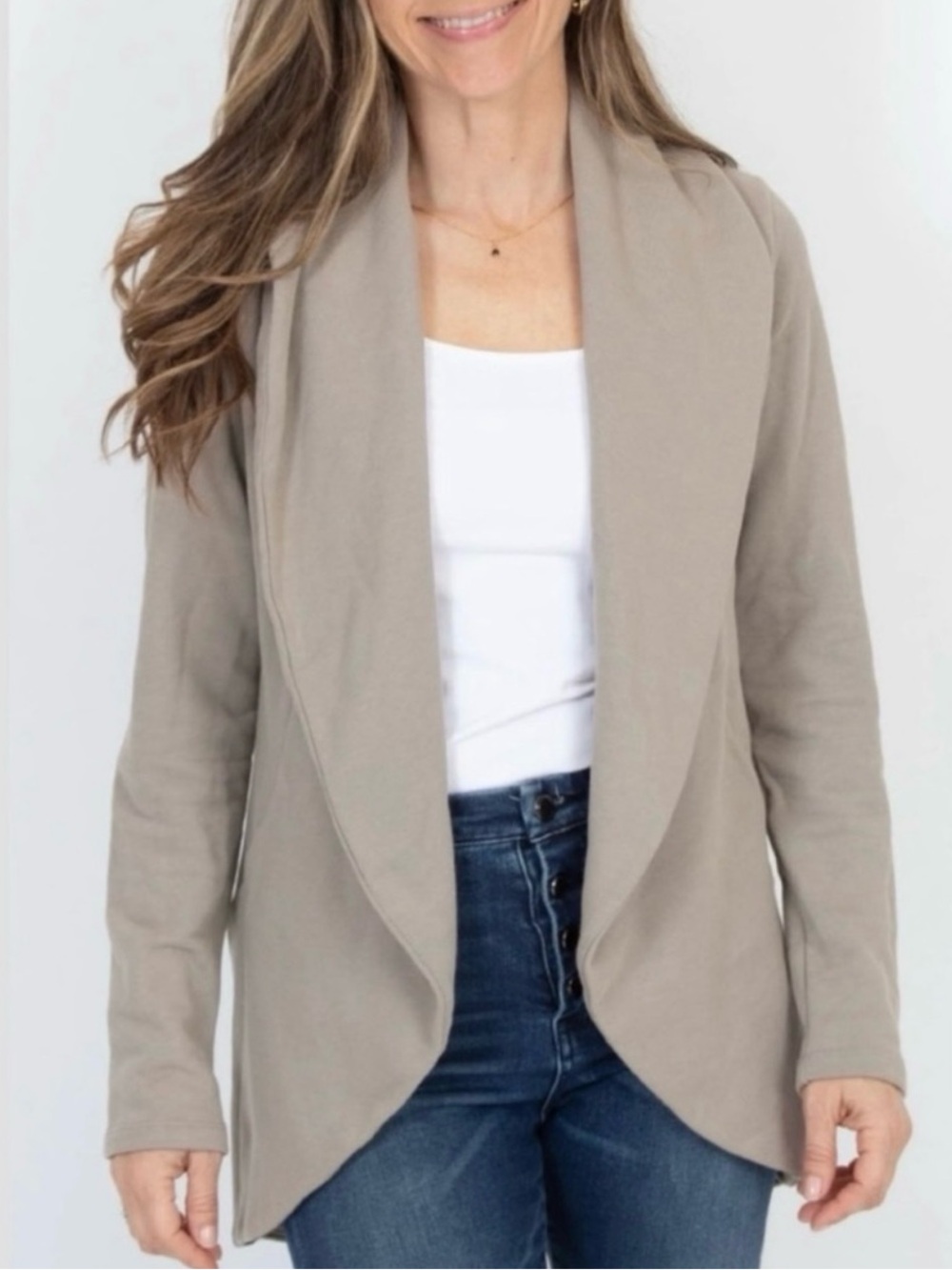 James Perse Beige Knit Open Front 100% Cotton Cardigan.Size Large